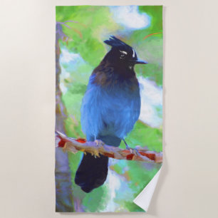 Steller's Jay Painting - Original Bird Art Strandtuch