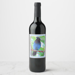 Steller's Jay Painting - Original Bird Art Weinetikett