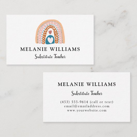 Stellvertretender Lehrer Boho Rainbow Visitenkarte (Vorne/Hinten)