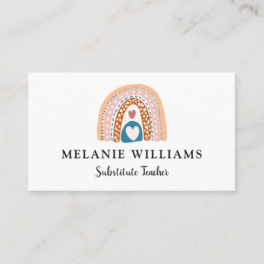 Stellvertretender Lehrer Boho Rainbow Visitenkarte (Vorderseite)