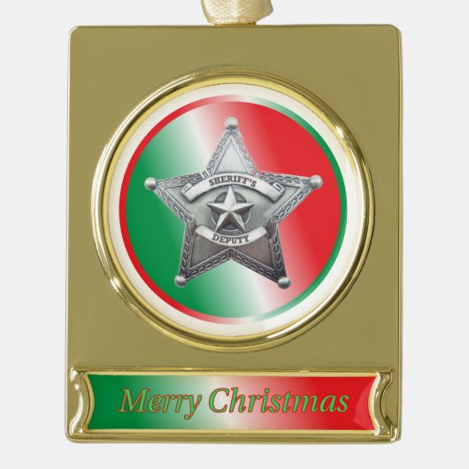 Stellvertretender Sheriff Abzeichen Weihnachtsschm Banner-Ornament Gold (Vorderseite)