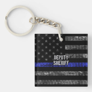 Polizei Custom Name Text USA Flagge Schlüsselanhänger dünne blaue