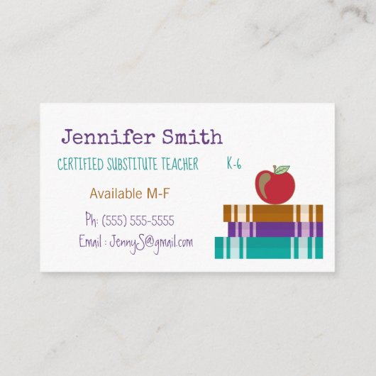 Stellvertreter | Lehrer | Tutor White Business Car Visitenkarte (Rückseite)