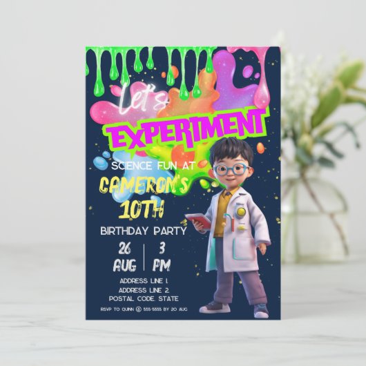 STEM-Experiment mit digitalem Glow-Science-Verfahr Einladung (Stehend Vorderseite)