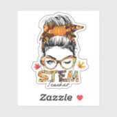 STEM Lehrer Messy Bun Fall Vibes Herbst Thanksgiv Aufkleber (Blatt)