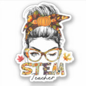 STEM Lehrer Messy Bun Fall Vibes Herbst Thanksgiv Aufkleber (Vorderseite)