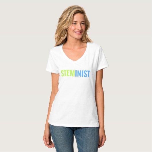 STEMinist V-Hals T-Shirt (Vorderseite Vollansicht)