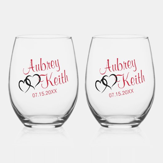 Stemless Wine Glass mit Bride und Groom-Namen Weinglas Ohne Stiel (Rückseite)