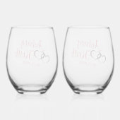 Stemless Wine Glass mit Bride und Groom-Namen Weinglas Ohne Stiel (Vorderseite)