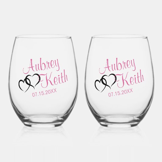 Stemless Wine Glass mit Bride und Groom-Namen Weinglas Ohne Stiel (Rückseite)