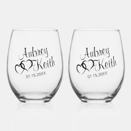 Stemless Wine Glass mit Bride und Groom-Namen Weinglas Ohne Stiel