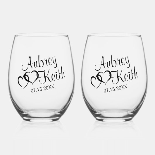 Stemless Wine Glass mit Bride und Groom-Namen Weinglas Ohne Stiel (Rückseite)