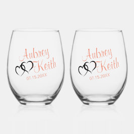 Stemless Wine Glass mit Bride und Groom-Namen Weinglas Ohne Stiel