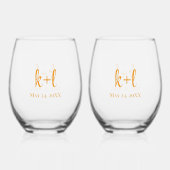 Stemless wine glass set, Modern personalized Weinglas Ohne Stiel (Vorderseite)