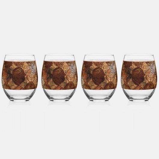 Stemless Wine Glass Tumber: Holz Abstrakt Weinglas Ohne Stiel (Links)