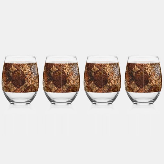 Stemless Wine Glass Tumber: Holz Abstrakt Weinglas Ohne Stiel (Rechts)