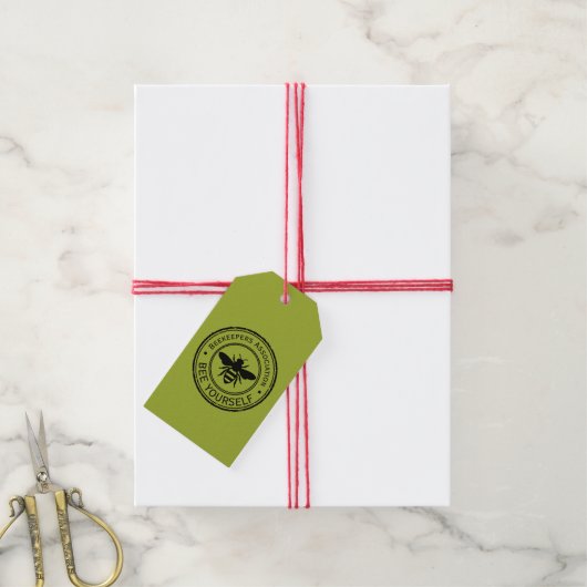 Stempel - DEIN TEXT - BIENE 1 - Fan Spaß Geschenkanhänger (Mit Garn)