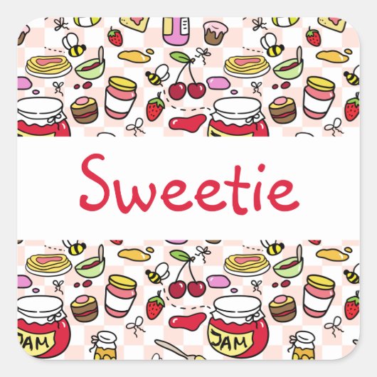 Stempelaufkleber mit Text (bearbeitbarer Text) Quadratischer Aufkleber (Vorderseite)