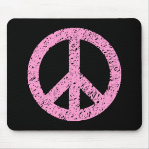 Stencied Peace Symbol - Rosa auf schwarz Mousepad