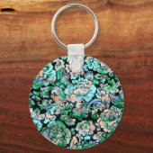 Stencil Floral in Green und Peach Schlüsselanhänger (Vorderseite)