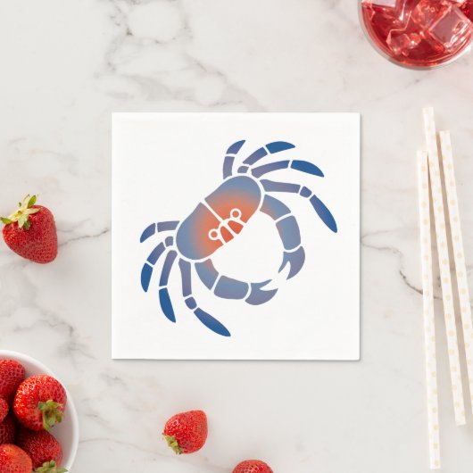 Stencil Maryland Blue Crab in Blue und Coral Serviette (Beispiel)