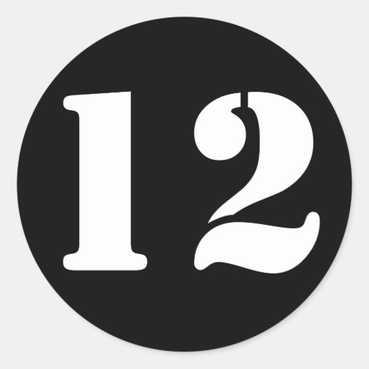 Stencil Numbers by Janz Number 12 Zwölf Black Runder Aufkleber (Vorderseite)