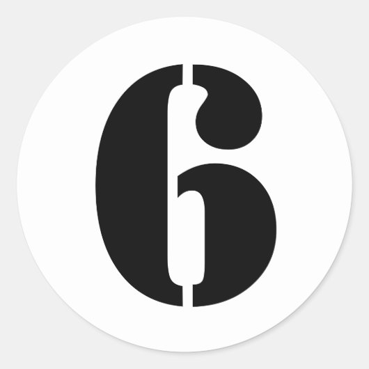 Stencil Numbers von Janz Nummer 6 Six White Runder Aufkleber (Vorderseite)