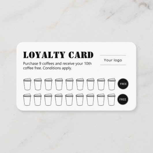 Stencil Typography Coffee Loyalty Card Treuekarte (Vorderseite)