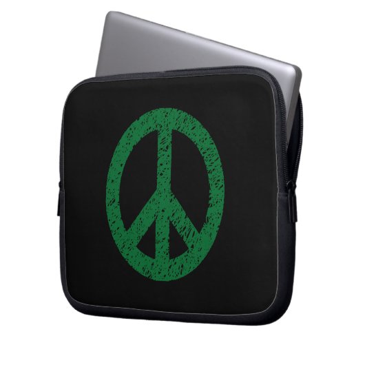 Stenciled Peace Symbol - Dk Grn on Blk Laptopschutzhülle (Vorderseite Links)