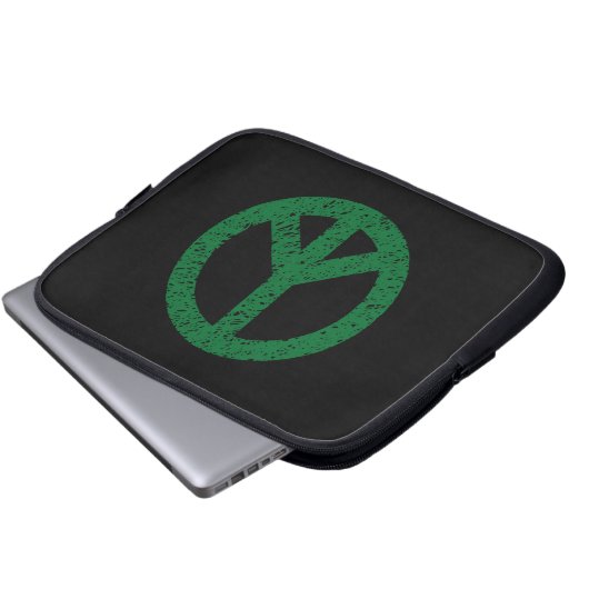 Stenciled Peace Symbol - Dk Grn on Blk Laptopschutzhülle (Vorne Knopf)