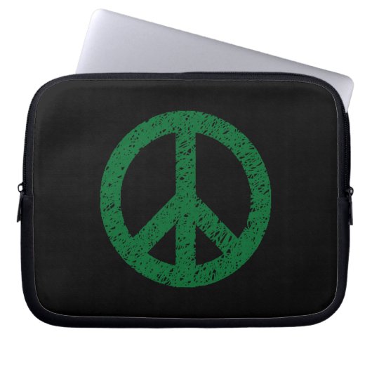 Stenciled Peace Symbol - Dk Grn on Blk Laptopschutzhülle (Vorderseite)
