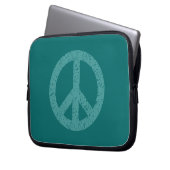 Stenciled Peace Symbol - Ocean Grn on Aquamarin Laptopschutzhülle (Vorderseite Links)