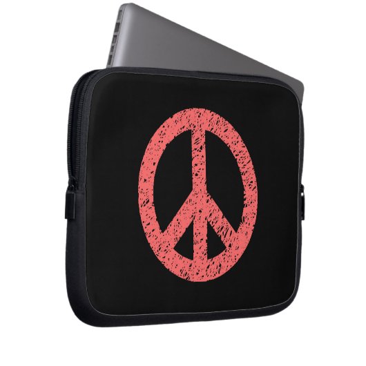 Stenciled Peace Symbol - Tropical Pink on Blk Laptopschutzhülle (Vorne Rechts)