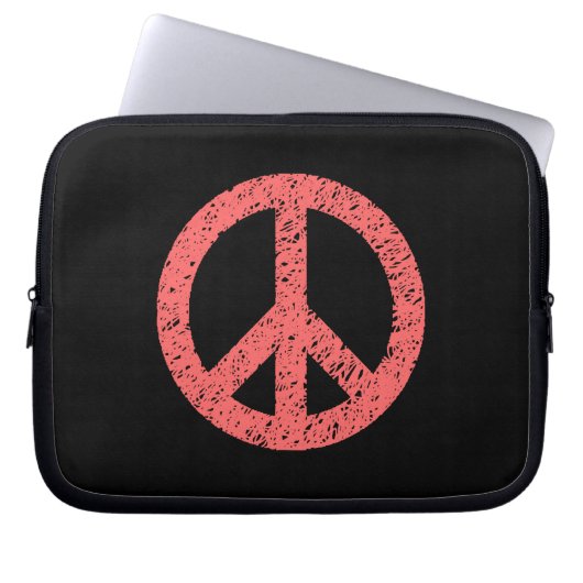 Stenciled Peace Symbol - Tropical Pink on Blk Laptopschutzhülle (Vorderseite)