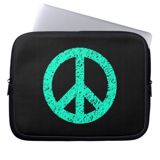 Stenciled Peace Symbol - Türkis auf schwarz Laptopschutzhülle (Vorderseite)