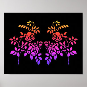 Stenciled Rose Blume Abstrakt Colors Poster