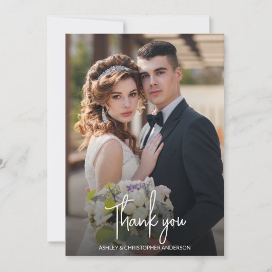 Stently Elegant Foto Wedding Vielen Dank Dankeskarte (Vorderseite)