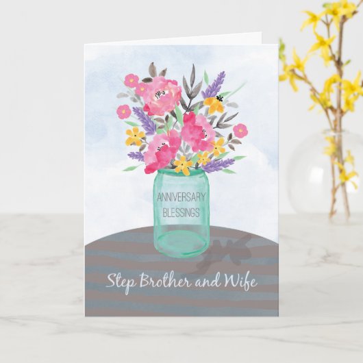 Step Brother and Ehefrau Anniversary Sessings Jar Karte (Gelbe Blume)