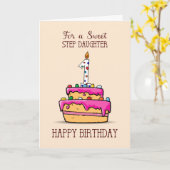 Step Daughter 1st Birthday, 1 on Sweet Pink Cake Karte (Gelbe Blume)