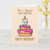 Step Daughter 9th Birthday, 9 on Sweet Pink Cake Karte (Gelbe Blume)