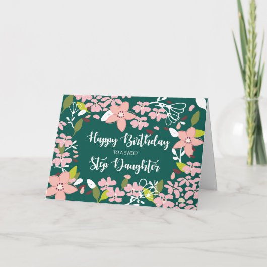 Step Daughter Birthday Green Blume Karte (Vorderseite)