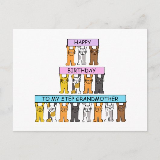 Step Großmutter Happy Geburtstag Niedliche Katzen Postkarte (Vorderseite)