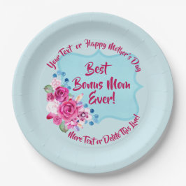 Step Mthers Day Bonus Mama ändern Text Large 9" Pappteller