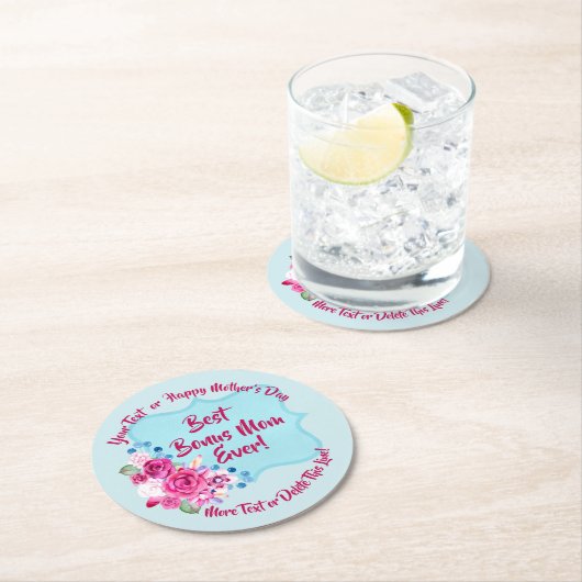 Step Mthers Day Bonus Mama Ändern Text Runder Pappuntersetzer (Vor Ort)