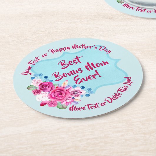 Step Mthers Day Bonus Mama Ändern Text Runder Pappuntersetzer (Angewinkelt)