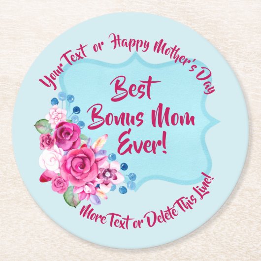 Step Mthers Day Bonus Mama Ändern Text Runder Pappuntersetzer (Vorderseite)