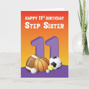 Step Sister 11. Geburtstag Sportbälle Karte