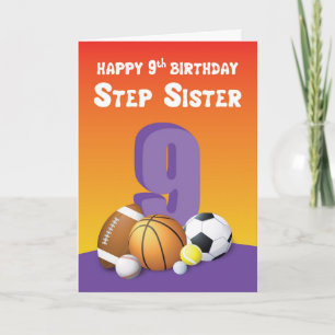 Step Sister 9th Birthday Sports Balls Karte