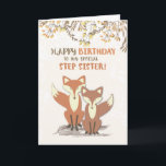 Step Sister Birthday Foxes, Blätter auf Zweigen Karte<br><div class="desc">Wünschen Sie Ihrer Stiefschwester glücklichen Geburtstag mit diesen süßen und trendigen Füchsen. Set vor den Blätter und Ästen sind sie prominent und spiegeln die Freude einer Schwester wider.</div>