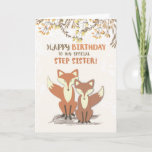 Step Sister Birthday Foxes, Blätter auf Zweigen Karte<br><div class="desc">Wünschen Sie Ihrer Stiefschwester glücklichen Geburtstag mit diesen süßen und trendigen Füchsen. Set vor den Blätter und Ästen sind sie prominent und spiegeln die Freude einer Schwester wider.</div>